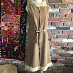 VAST Collection Faux Leather Suede Shearling Sheepskin Wool Shift dress M